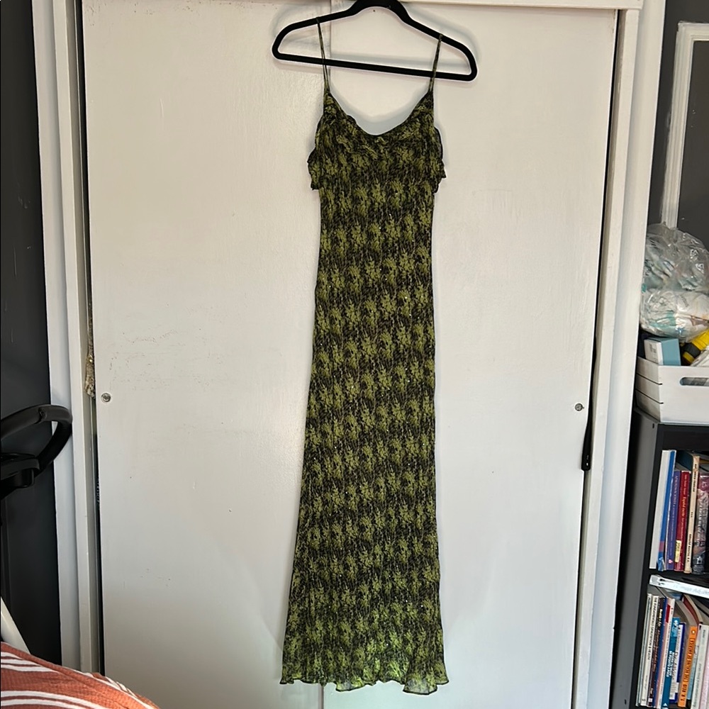Eva Blue Elegant Green Patterned Maxi Dress size 10.
